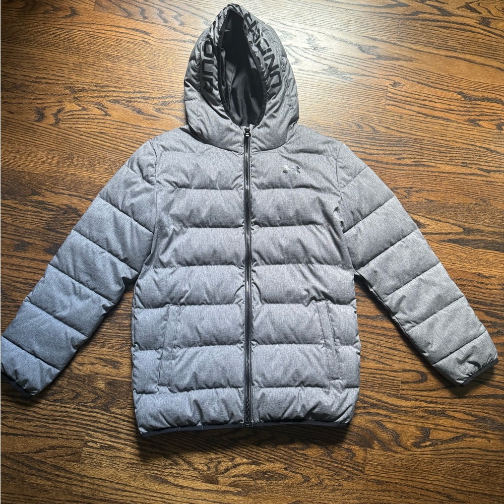Boys Under Armour Gray Puffer Jacket EUC